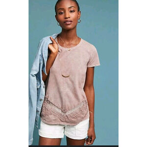Anthropologie Eri + Ali Womens XS Top Weekend Wash Tee Crochet Lace Bohemian